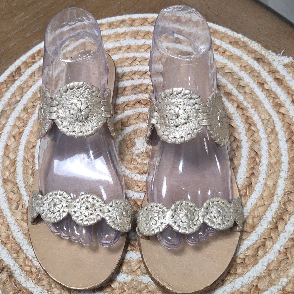 Jack Rogers Lauren II Leather Flat In Platinum, Size 8 - Picture 5 of 10